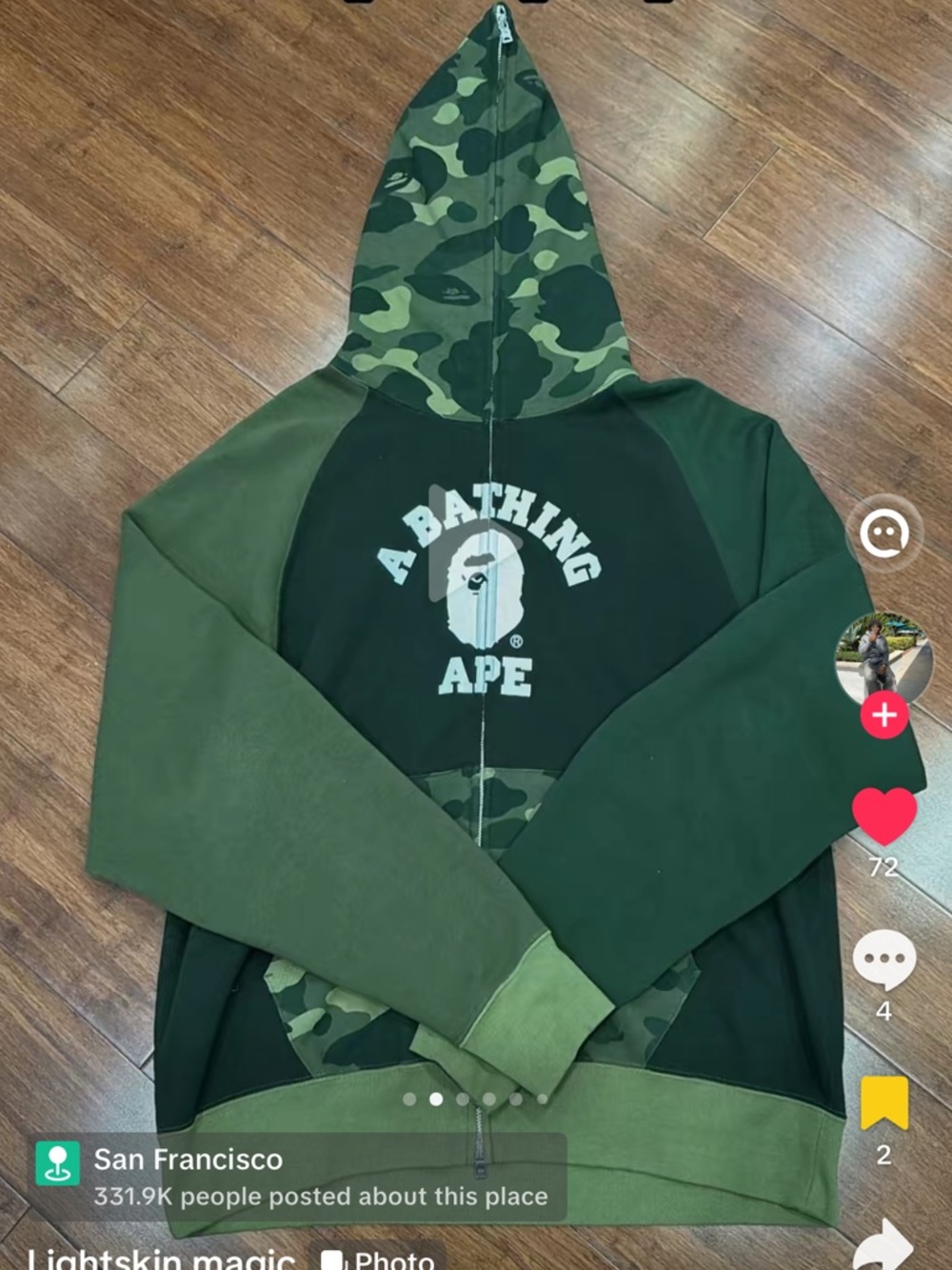 Bape Green Camo Panel Zip Hoodie